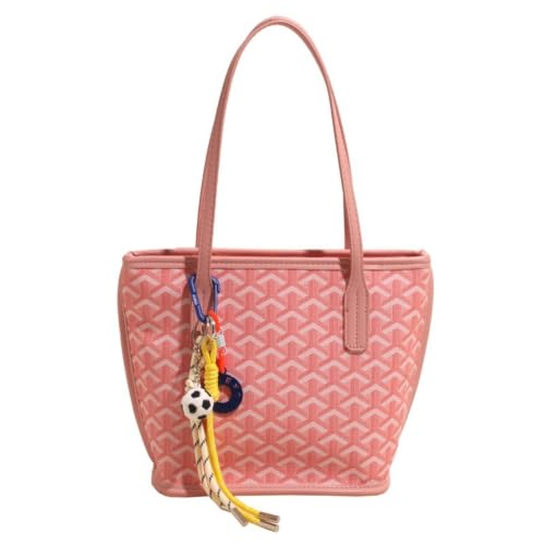 Women Tote Handbag PU Leather Lightweight Shoulder Bag Large Capacity (Pink)