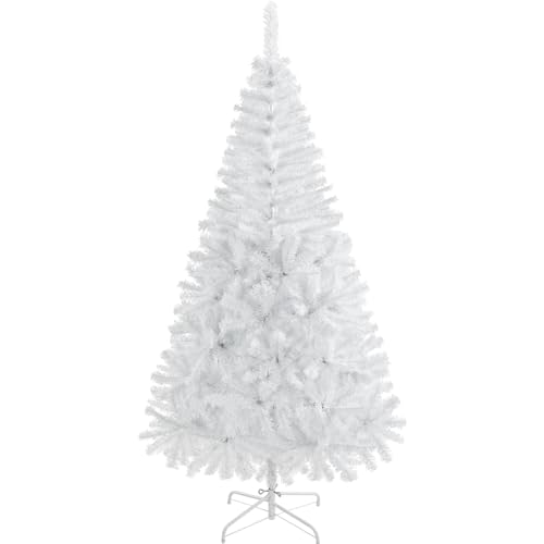Yaheetech Albero di Natale 182 cm Artificiale Slim Effetto Realistico Abete con Supporto in Metallo Pieghevole Rami Folto Alto Decorazione Natalizia Interna Esterna Bianco