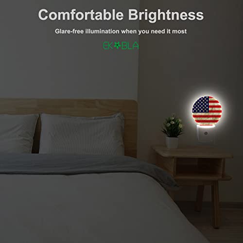 Image of EKOBLA Patriotic Night Light, 4th of July Decorations, Vintage American Flag Pattern Night Lights Plug Into Wall with Auto Sensor for Men Women