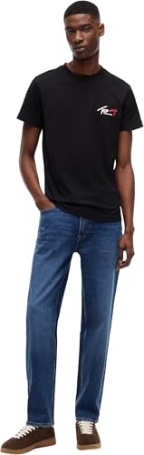 Tommy Jeans Herren T-Shirt Kurzarm Slim Sign Chest mit Logo, Schwarz (Black), XL – Ansicht 5