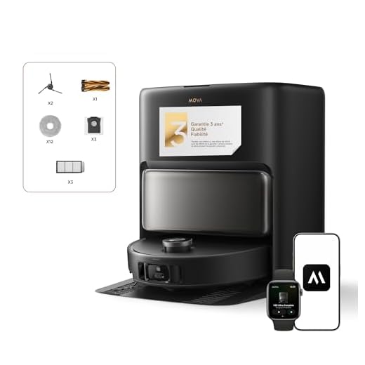 Mova V50 Ultra Complete Robot aspirateur et laveur à vidage automatique avec aspiration de 24000 Pa,lavage thermique des sols avec système DuoSolution, navigation FlexiRise et système StepMastera noir