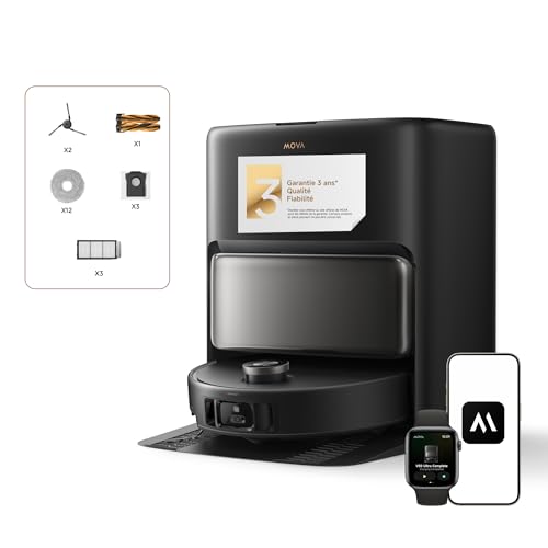 Mova V50 Ultra Complete Robot aspirateur et laveur à vidage automatique avec aspiration de 24000 Pa,lavage thermique des sols avec système DuoSolution, navigation FlexiRise et système StepMastera noir