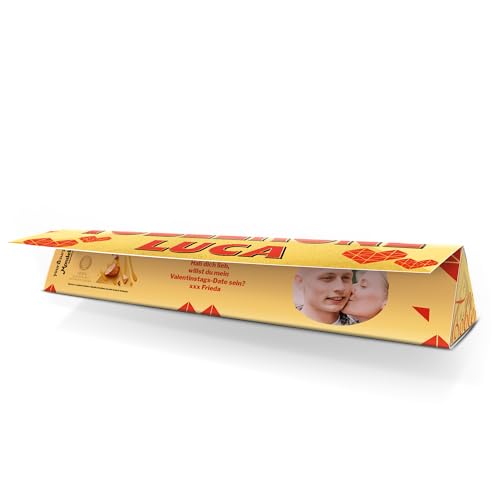 Personalised Toblerone bar with Name & Message - Personalise the Toblerone bar with the name of your choice, Milk chocolate with honey-almond nougat (360 Grams - Love)