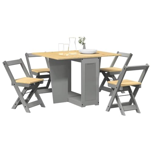 Ensemble à Manger Papillon Pliable Corona 5 pcs en Bois pin Gris, Table Extensible avec chaises Pliantes, idéal Cuisine et Coin Repas, Design Compact et...