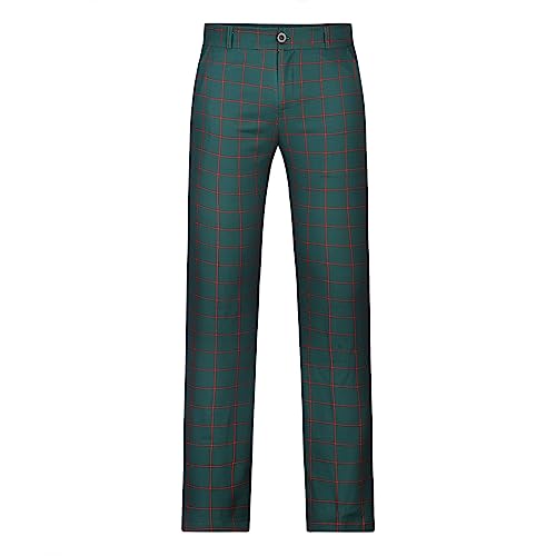 Mens Plaid Dress Pants Elastic Waist Flat Front Business Casual Suit Pant Vintage Classic Fit Work Pants with Pockets2