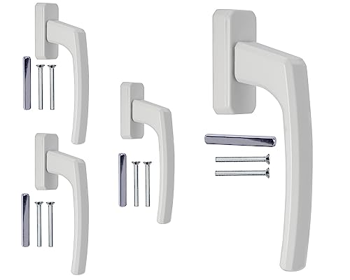 Stahlia Fenstergriffe Aluminium (4 Stück) Weiß ergonomisch Balkontürgriff Fensterbeschläge Terassentürgriff Griff für Fenster Fensterolive