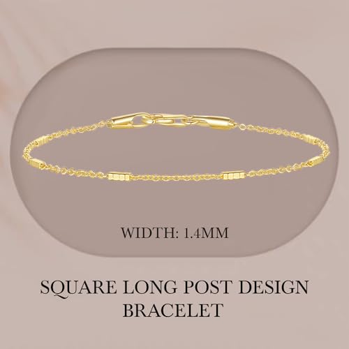 14K Gold Bracelets for Women Men Small Square Pillar Station Chain Charm Dainty Womens Bracelet Ideal for Layering Non Tarnish Design Jewelry Sizes 6.5-9 Inches2