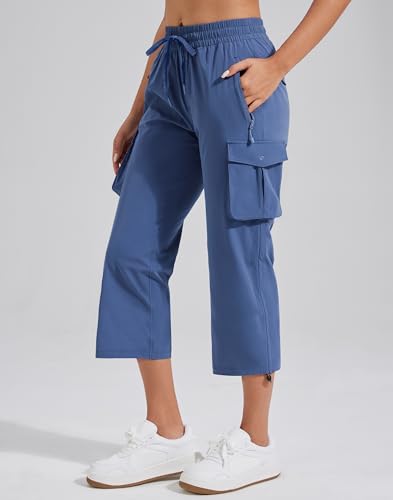 Pioneer Camp Damskie spodnie Capri 3/4 na lato, lekkie spodnie trekkingowe, swobodne Comfy, elastyczny ściągacz, spodnie outdoorowe z 6 kieszeniami, szary/niebieski, S