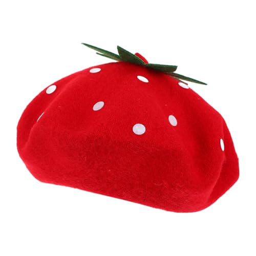 AOKWAWALIY Women Berets Cute Strawberry Hat Wool Beret Hat Vintage Artist Painter Hat Strawberry Beanie Hat Fall Warm Hat Casual Sweet Clothing Accessories for Christmas Warming
