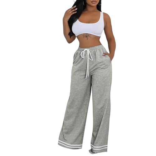 Women's Wide Leg Sweatpants High Waisted Baggy Flared Pants Casual Drawstring Joggers with Pockets
