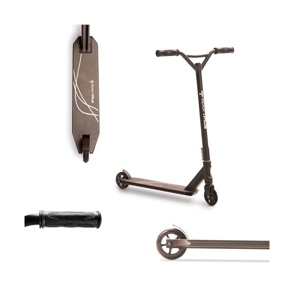 SportPlus Stunt/Freestyle Scooter Pro, eloxierter Aluminiumrahmen, ABEC 9 Kugellager,4-fach verschraubte Lenkerklemme, 100mm PU-Wheels mit ALU Kern, TPR Handgriffe