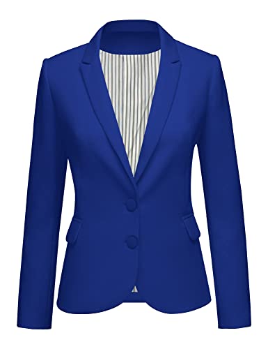 LookbookStore Casual Two Buttons Work Blazers for Women Office Jacket Suit Womens Trendy Blazers Suit Jackets 2025 Business Casual Outfits for Women Size Large Blue Blazer Size 12 14