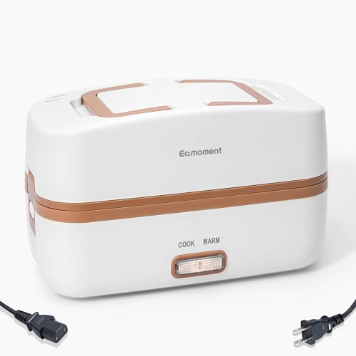 Eamoment Brown Electric Lunch Box Food Heater 270W 304 Stainless Steel,1000mL Standard Capacity.Heating/Cooking/Keep Warm,Portabler for Adults/Work/WomanUHLB-1.5S001W (Electric Lunch Box Food Heater)