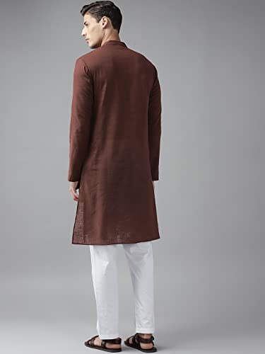 Image of See Designs Men Full Sleeve Cotton Solid Straight Slub Effect Kurta