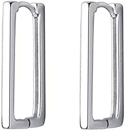 Rectangle Minimalist Sterling Silver Small Hoop Earrings for Women Girls Cartilage Dainty Huggie Hoops 20mm