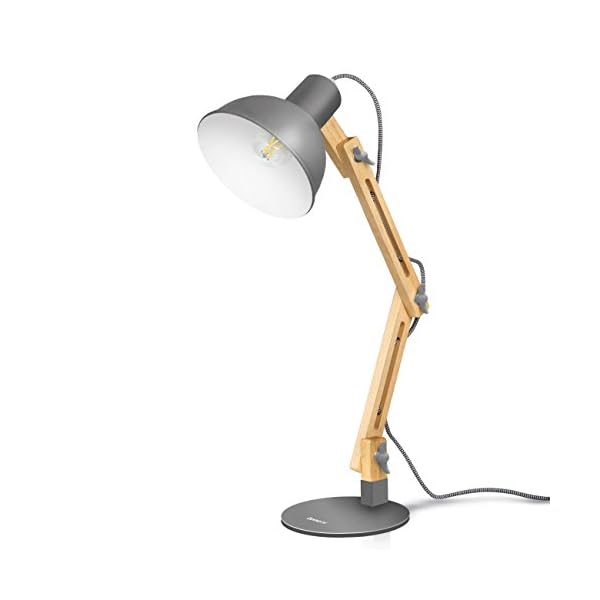 tomons LED Leselampe im Klassichen Holz-Design, Schreibtischlampe Grau, Tischleuchte Verstellbare, Verstellbarem Arm…