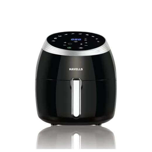 Havells Grande Air Fryer with Aero Crisp Technology, 6.5 Litre Large Pan Capacity, 10 Pre- Set Menu, Touch Screen, Digital Display   & 2 Year Warranty, 6.5 liter, Black