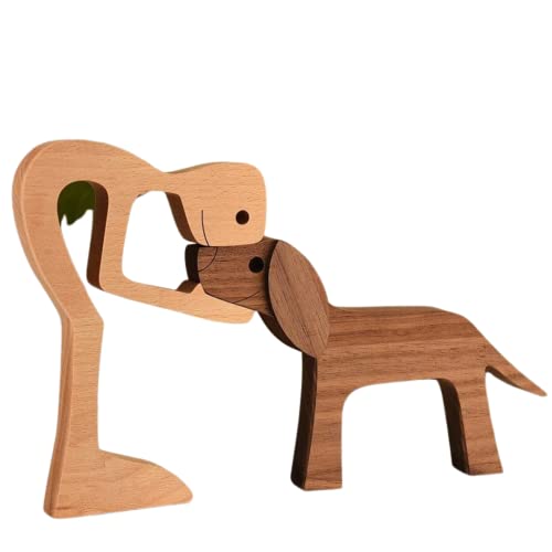 Gadgetstalk Personalized Wooden Pet Carvings The Love Between You & Your Fur-Friend - Wood Sculpture Tabletop Ornaments, Carved Wood Decor Gift Natural Eco Friendly (Woman Sit & Dog) #TOP7