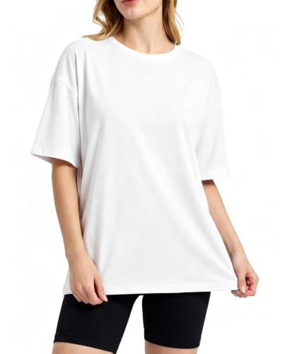 BAMBOO COOL Womens Oversized Summer T Shirts for Casual Workout White