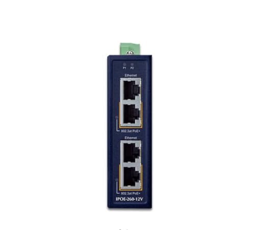 Injecteur PoE+ industriel PLANET IPOE-260 switch midspan rail DIN 2 ports DC