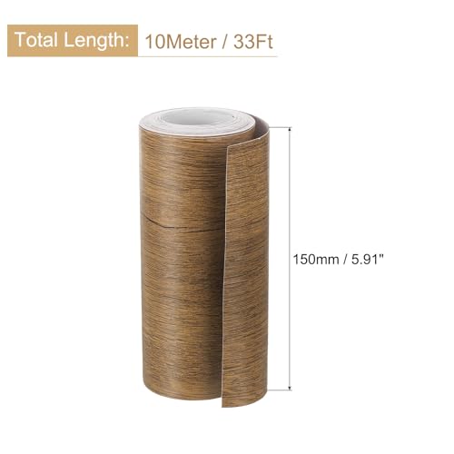 Image of uxcell 1 Roll Wood Grain Tape, 5.91 inch x33 Ft Realistic Textured Repair Tape Self Adhesive Wood Textured Patch with Tool for Floor Wall Door Table Cabinets Furniture Home Decor(Coffee Color)