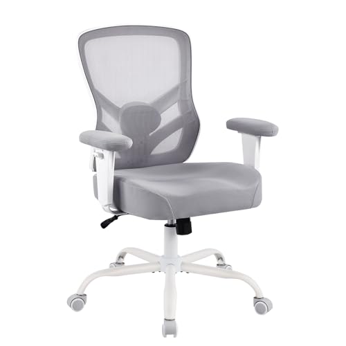 Image of YFO Ergonomic Office Chair, Mesh Computer Desk Chair with Adjustable Back Lumbar Support and Armrests, Comfy Executive Rolling Swivel Task Chair for Home Office, Grey