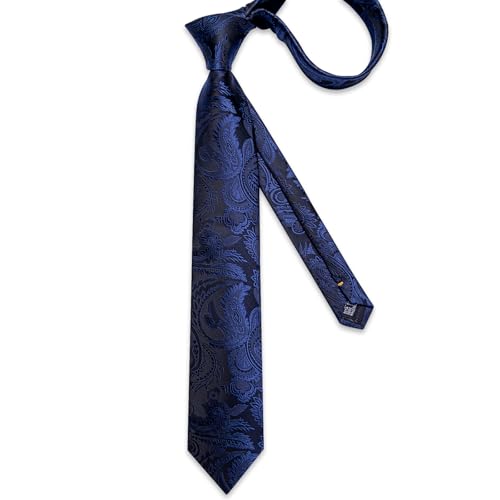 Image of DiBanGu Silk Floral Ties for Men Woven Paisley Necktie and Tie Clip Handkerchief Cufflinks Set for Party Wedding