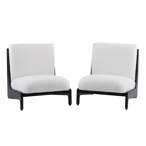 Image of Set of 2 Moda Accent Chairs with Solid Wood Frame, White Cushion - Modern Ergonomic Design for Living Room
