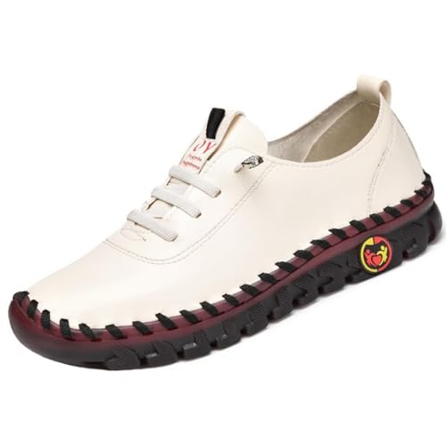 Ultra Soft Orthopedic Shoes for Women Leather Round Toe Flat Shoes Casual Walking Shoes with Arch Support Comfort Breathable