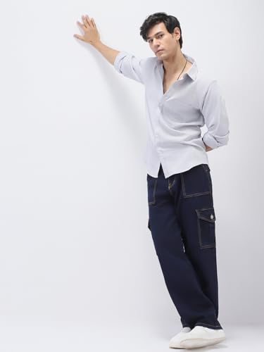 Image of Urbano Fashion Men's Loose Mid Rise Baggy Fit Cargo Jeans with 6 Pockets Non-Stretchable