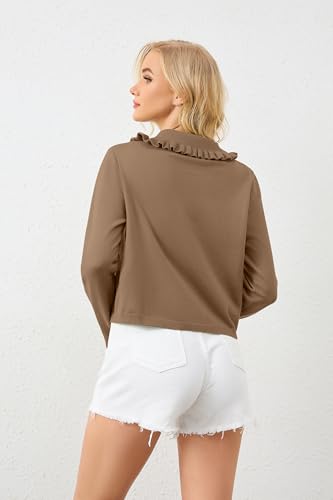 Women's Long Sleeve Cropped Sweaters Cardigan Button Down Ruffle Collar Lapel Knitted Blouse Fall Winter Outwear4