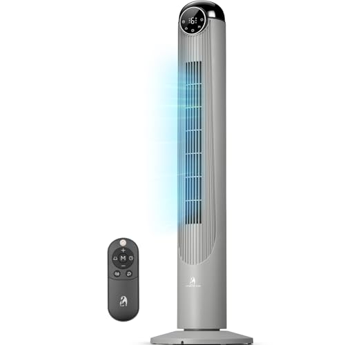 Image of Antarctic Star Tower Fan, 41 Inch DC Motor Bladeless Oscillating Fan with Remote, 6 Speeds & 4 Modes, LED Display, 9H Timer, Quiet Floor Standing Fan for Bedroom Living Room Office, Grey