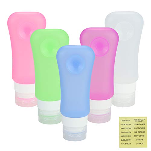 AOUTACC 5 Pack TSA Approved Travel Bottles Sets, 3 Ounce Leakproof Silicone Toiletry Tubes Travel Containers Travel Size Bottles Portable Leakproof for Shampoo Lotion Toiletries