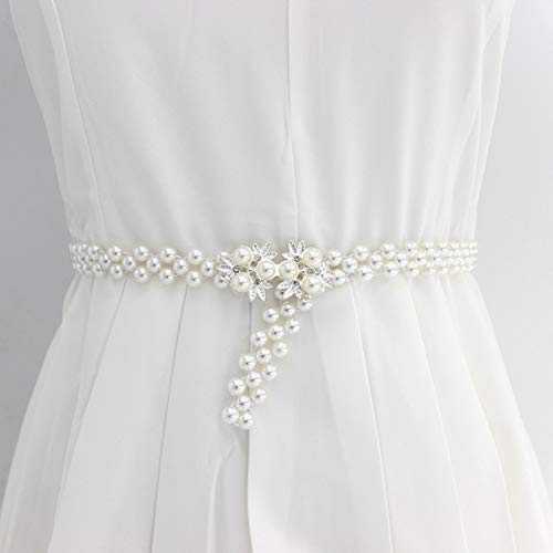 GALPADA Style Gowns Slender Stretch Sash Belt Women Dress Leaves Wedding Girls Bridal Waistband Pearl Rhinestone Elastic Chain for Interlocking Buckle Delicate Fashion Body Waist2
