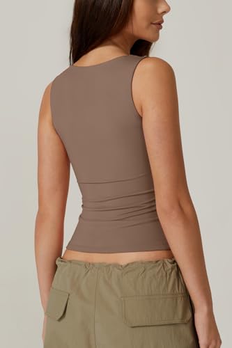 Image of QINSEN Women's Square Neck Sleeveless Double-Layer Tank Tops Basic Tight T Shirts