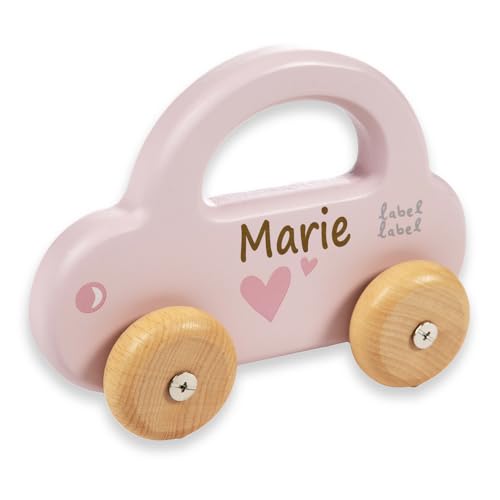 Elefantasie Spielzeug Auto aus Holz rosa personalisierbar mit Name Holzauto Baby Geschenk mit Gravur