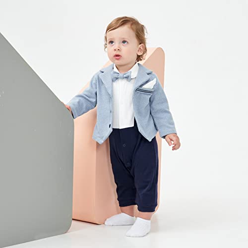 famuka Baby Boy Two Piece Suit Coat and Romper Outfit Infant Formal Suit Toddlers Wedding Tuxedo4