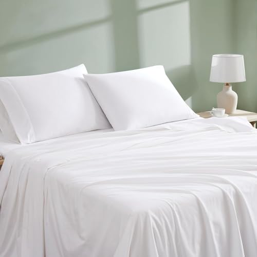 Linen Closet 4Pc 100% Organic Cotton Full Size Sheets Set, Arctic White, 300 Thread Count, Percale Weave, Up To 18" Deep Pocket Fitted Sheet, Cooling & Breathable Bed Sheets Set, Juego De Sábanas Full by Linen Closet - Used condition - US$29.25