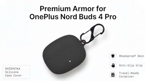 Image of SHISHVIKA Silicone Case Cover Compatible with OnePlus Nord Buds 4 Pro | Shockproof Protective Cover | Soft TPU Skin | Anti-Slip | Dustproof | LED Visible | Keychain Hook Included (Black)
