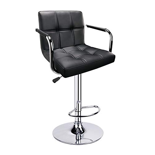 Leopard Adjustable Bar Stools With Armrest, Square Back Swivel Double Stitching With Back Bar Stool, Set Of 2 (Black) #TOP5