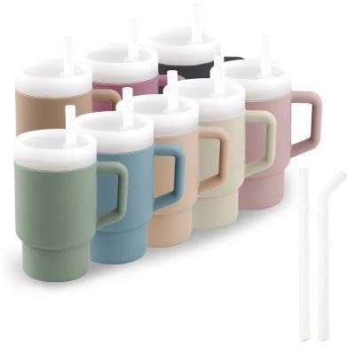 Mini Tumbler Baby Cup with Straw 280ml/9.5oz – 2pc, Leak-Resistant, with Handle, Food-Grade Silicone, BPA-Free – Colours: Ether, Apricot, Sage, Dusty Lilac or Light Grey. (Multi)