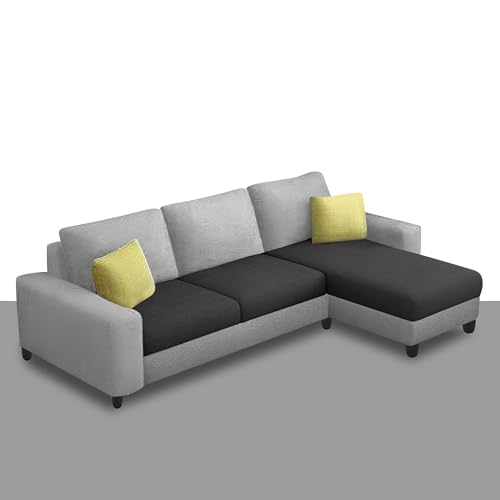 Image of Orland 4 Seater RHS L Shape Sofa Set for Living Room | Color - Black Grey | Premium Fabric Sofa