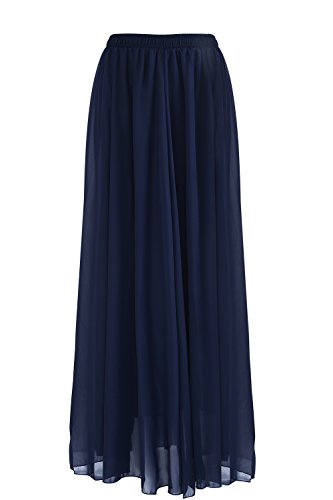 SUNNOW de Estilo Casual Falda de Cintura Alta Largo Maxi Falda de Las Mujeres Unido Largo Plisado de la Falda del Tobillo Boheme Falda Larga Bohemia Retra (One Size, Azul Marino-1)