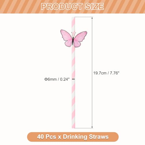 uxcell 40 pitillos de papel con diseño mariposa rosa miniatura 2