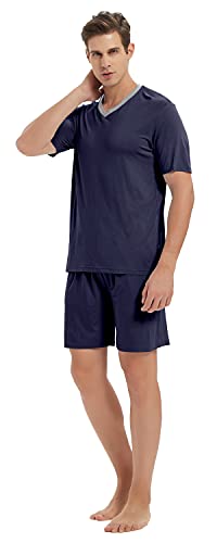 Image of MoFiz Mens Pajamas Set Short Sleeve PJ's Sleep Lounge Sleepwear Cool Pyjama Summer Sets Comfortable Lightweight