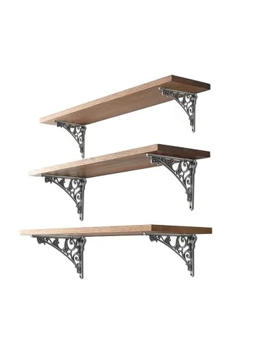 Decorative Shelf Bracket 6 inch, Rustic Antique Silver Brackets for Shelving, Heavy Duty Vintage, DIY Projects, Hardware Included, 4 Pack,5.9x4.17x1.73 inch,Baroque Style