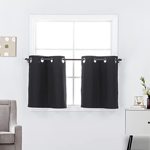 Diamond Home Linens 2 Panels Thermal Insulated Short Blackout Tier Curtains 36 inches Long for Kitchen Room Darkening Grommet Top Small Window Treatment Drapes Set, Black