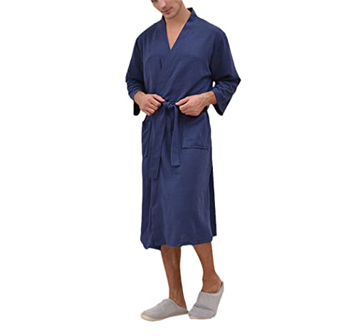 Peignoir de bain gaufré bleu marine XL : séchage rapide anti-froid pour le printemps et l'automne