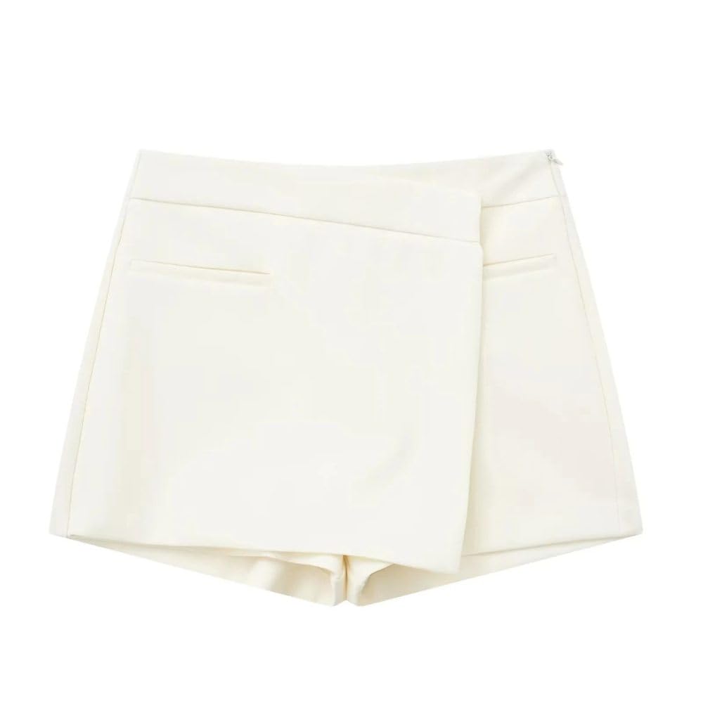 SWEPER Jupe Courte Femme - Jupe-Short Asymétrique pour Femmes, Jupe-Short Chic Et Féminin avec Fausses Poches Passepoilées, Taille Haute