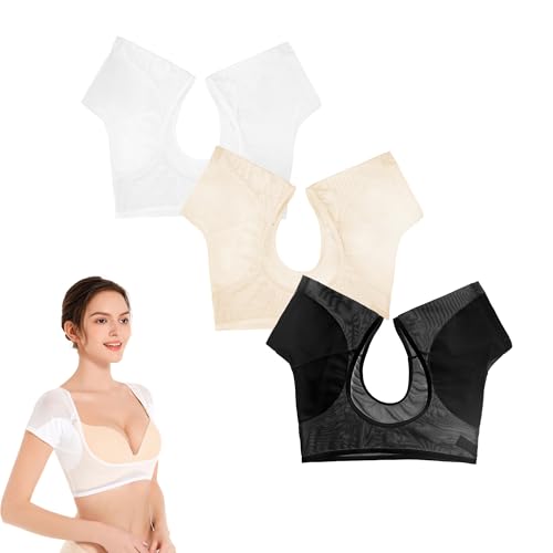 VINELEA 3pcs Underarm Absorbent Vest for women Under Armpits Washable Comfortable Vest with Sweat Pads (BLACK WHITE BEIGE XL)